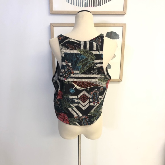 Adidas Black Tropical Pelican Print Crop Top Tank - Picture 2 of 2